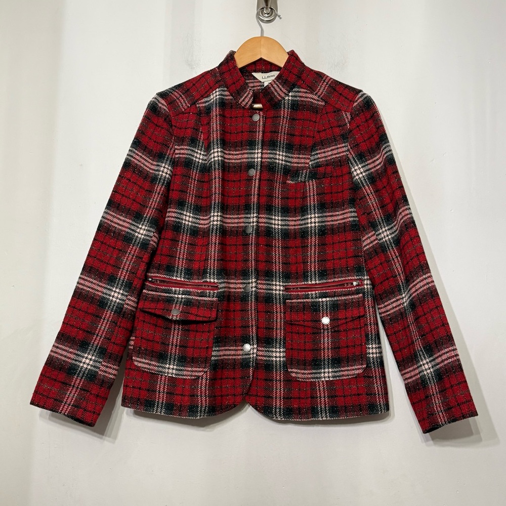 L.L. Bean Stonington Jacket‎ Wool Silk Plaid Elbow Patches Equestrian Tweed M - Picture 2 of 11